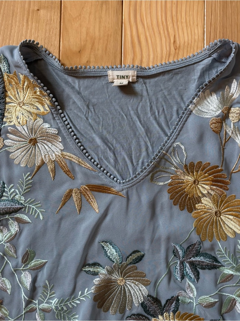 Anthropologie Tiny Frances Long Sleeve Ruffle Blue Floral Embroidered Top - Picture 3 of 12